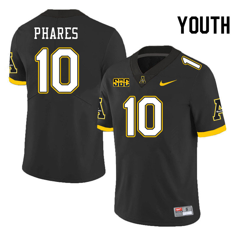 Youth #10 Colton Phares Appalachian State Mountaineers College Football Jerseys Stitched-Black